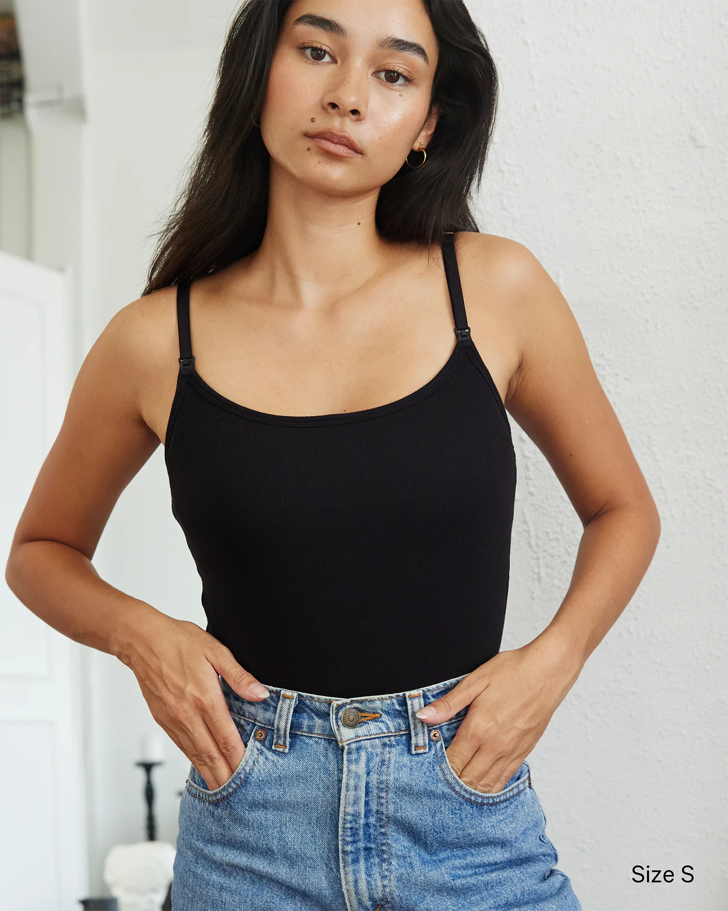 Soft Ribbed Nursing Tank - Black